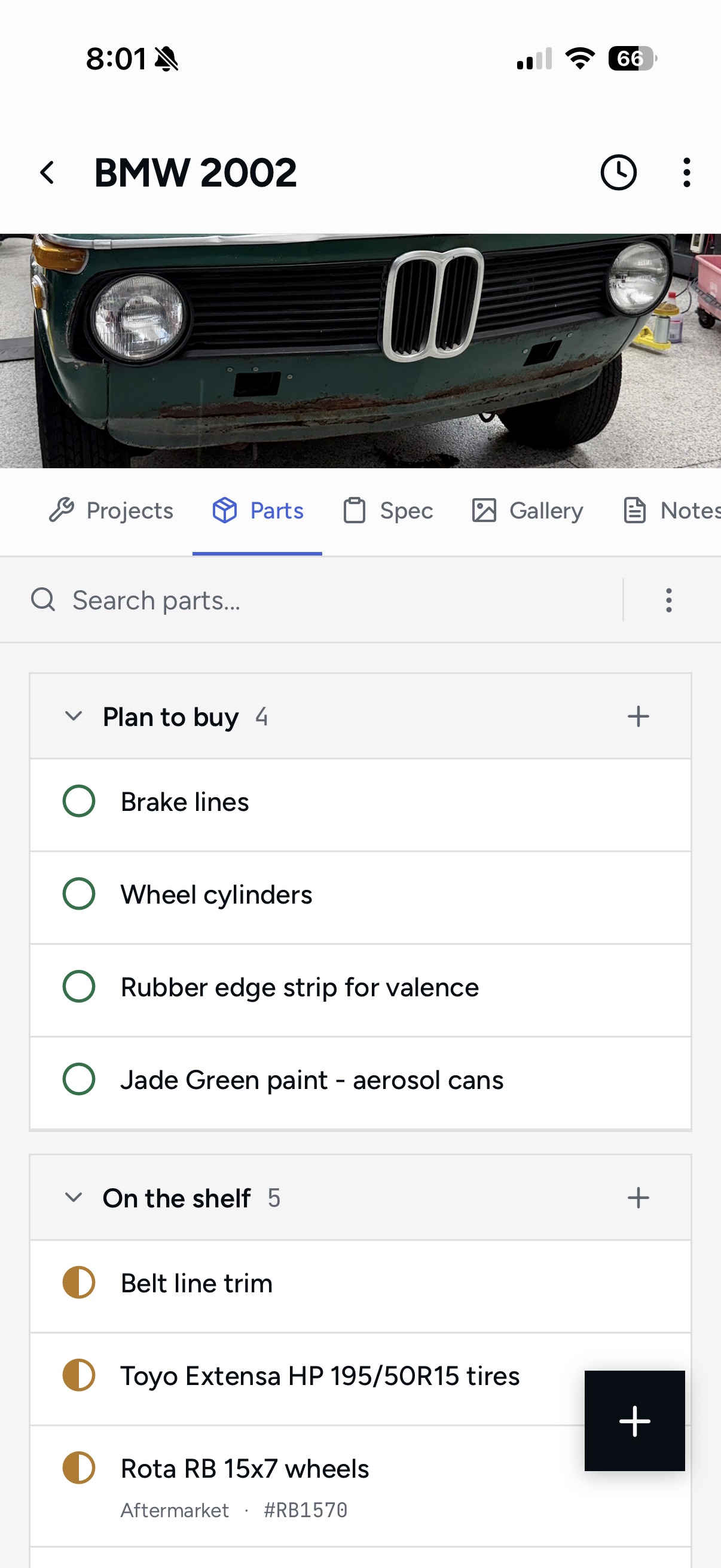 Assembly parts list for a BMW 2002