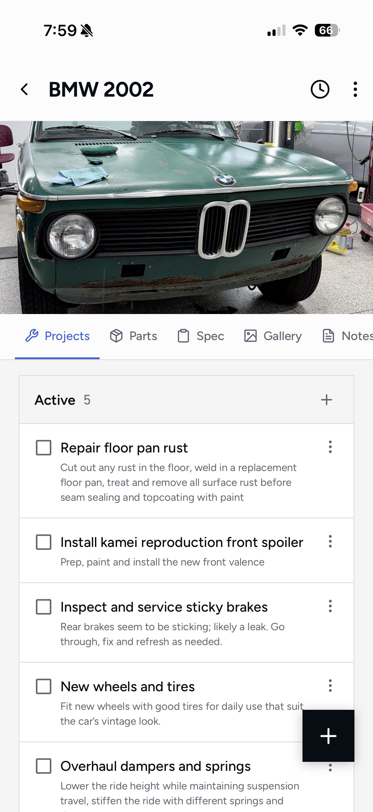Assembly project list for a BMW 2002