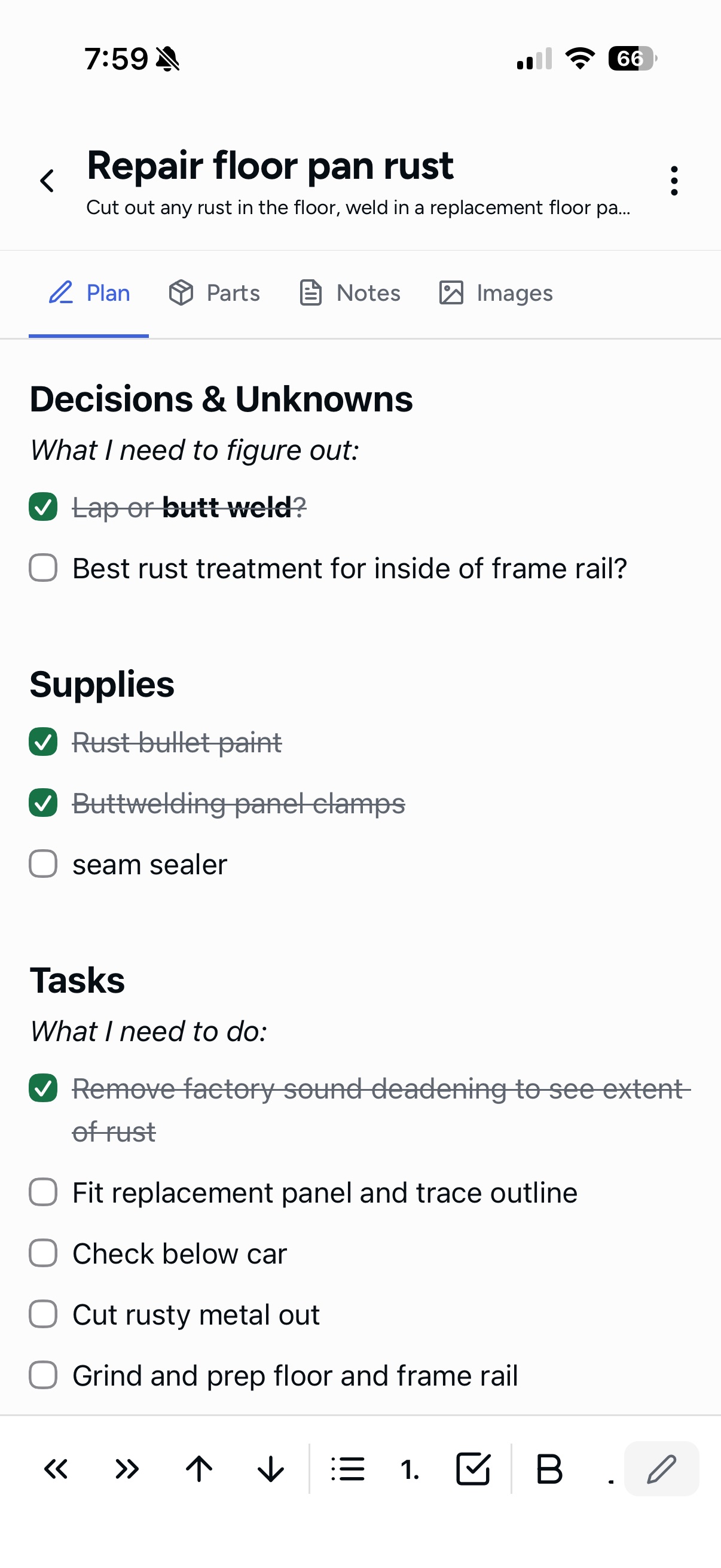 Assembly repair plan for floor pan rust